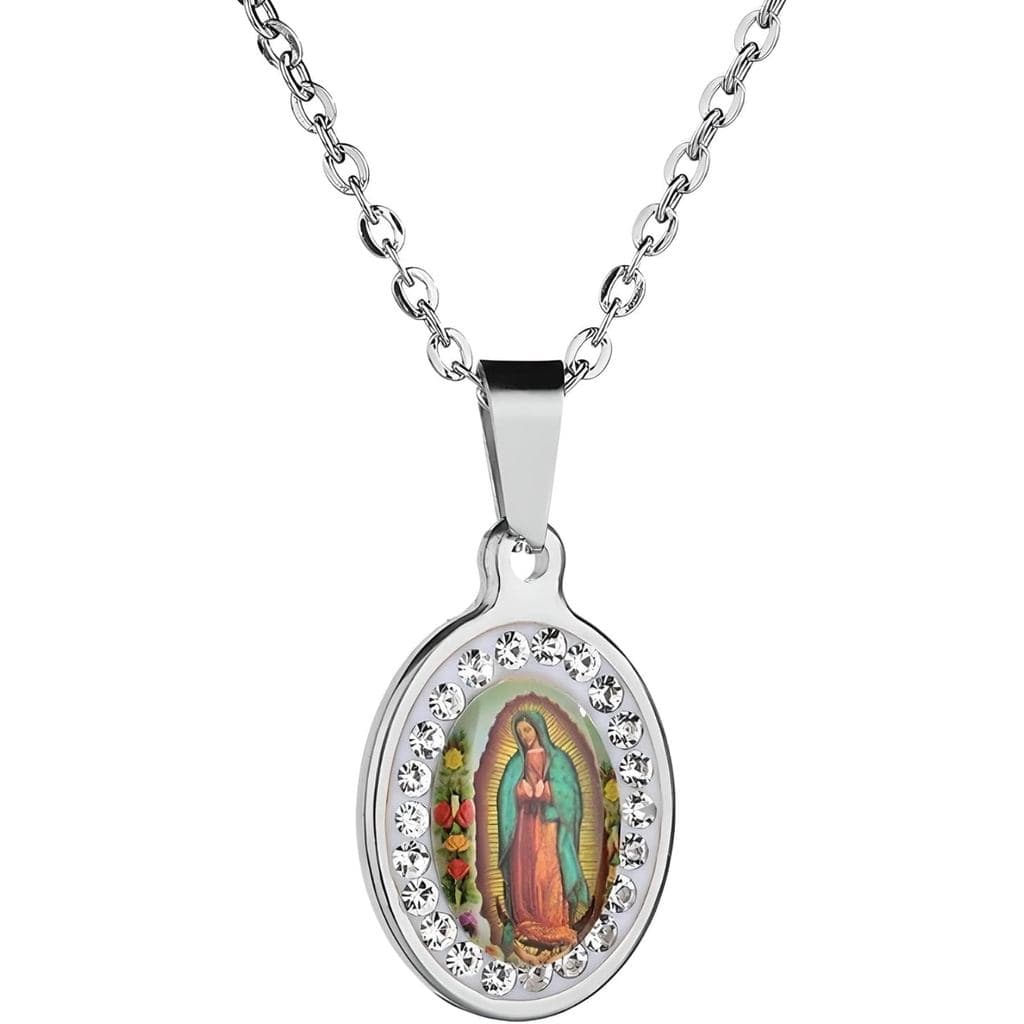 Colar de Prata Esterlina 925 com Pingente da Virgem de Guadalupe em Ouro Amarelo 18K, com Zircônia, Joia Cristã para Mul