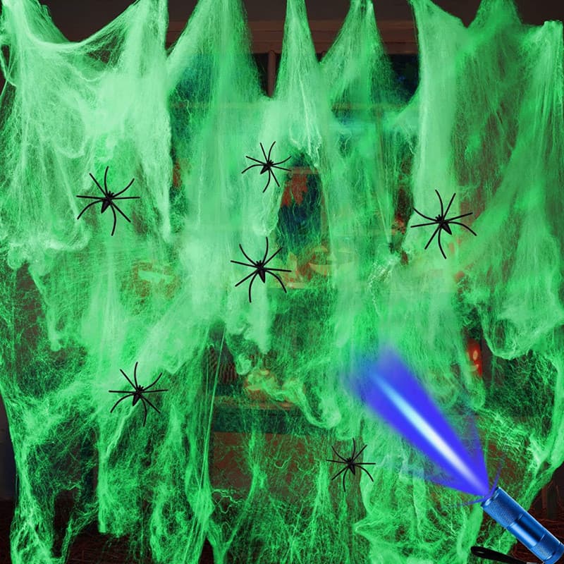 [Estoque pronto] Decoração de Halloween Aranha Luminosa Algodão Aranha Seda Teia de Aranha Adereços de Terror Casa Assom