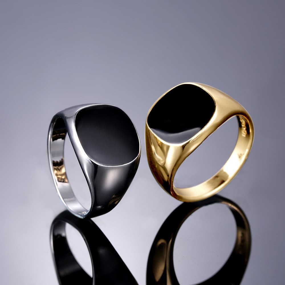 Novo produto anel preto brilhante masculino simples nicho Design moda único anel elegante