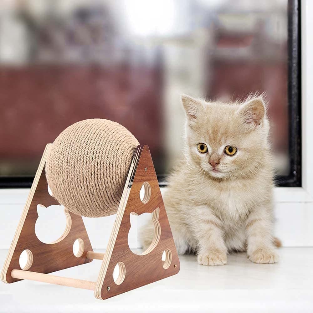 Fabricante Atacado Bola de madeira para arranhar gatos Garra de moagem para gatos Corda de Sisal torcida à mão Estrutura