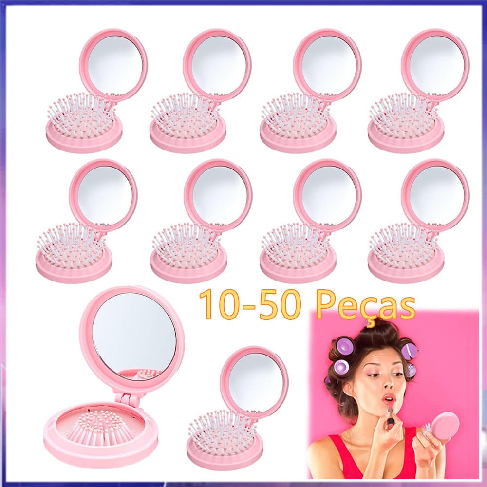 Pente dobrável com espelho, Mini pente portátil de massagem de bolso para viagem, rosa 10-50 unidades