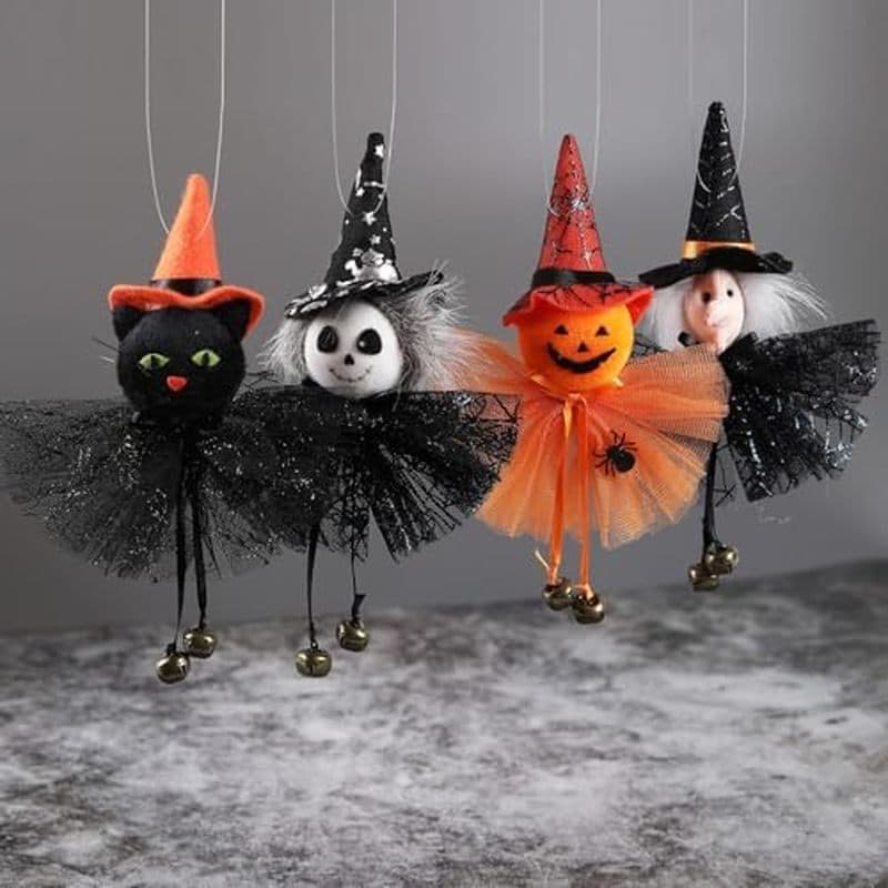 4ps Decoração De Halloween Pendurado Ornamentos Festa Bar Abóbora Fantasma Bruxa Gato Preto Charme Assustador Pingente