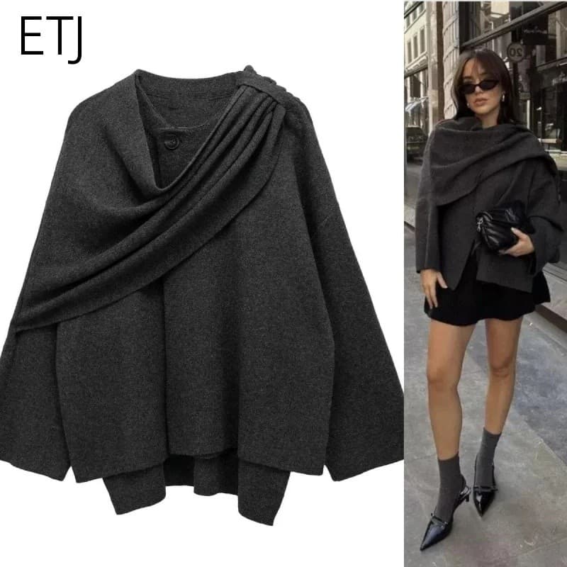 ETJ 2025, nova coleção de outono e inverno, elegante e quente, versão solta de cachecol de malha, xale casual de moda, j