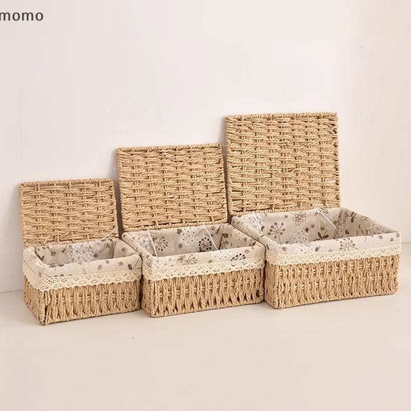 [momo] Caixa De Armazenamento Tecido De Vime Doméstico Para Brinquedos Snas E Itens Diversos De Cosméticos De Mesa