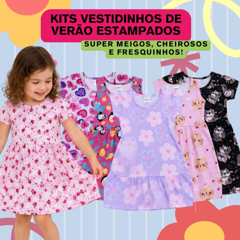 Kit Vestidos Infantil Feminino Estampados Menina Tam 4 ao 16