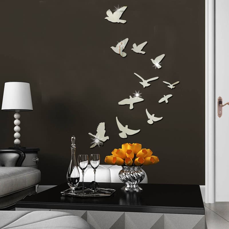 Tridimensional pombo espelho adesivos de parede sala estar quarto fundo decoração da parede adesivos entrada banheiro pa