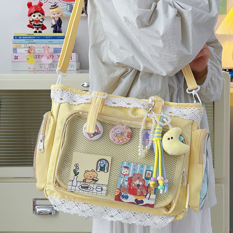 Bolsa de ombro para estudantes, bolsa transversal, bolsa transparente estilo japonês para crachás, bolsa para convenções
