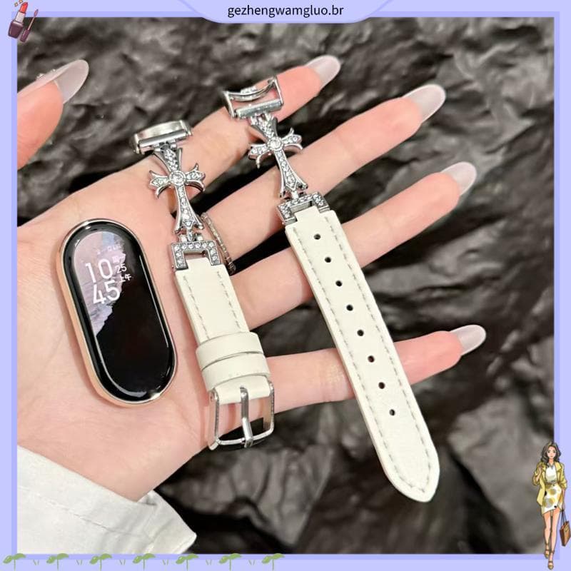 Adequado para Xiaomi 10 relógio Retro 8 cruz diamante costura pulseira de couro 9pro Redmi watch4 Universal 5 cinta
