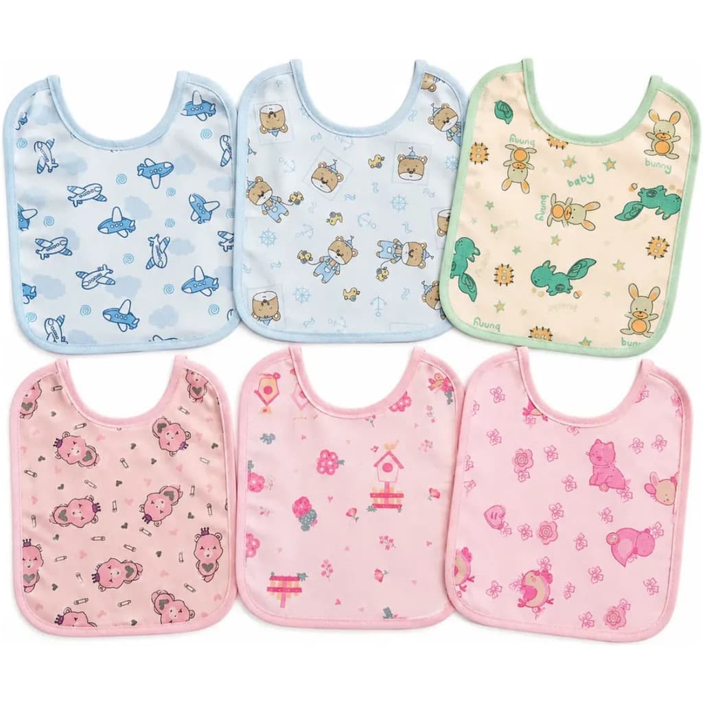 Kit 6 Babador Para Bebe 100% Algodão Ajustável Bandana Menino Menina Macio