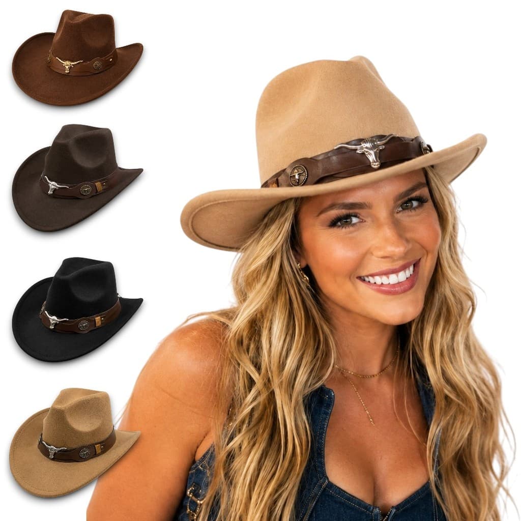 Chapéu Country Feltro Aveludado Cowboy Faixa Couro Unissex