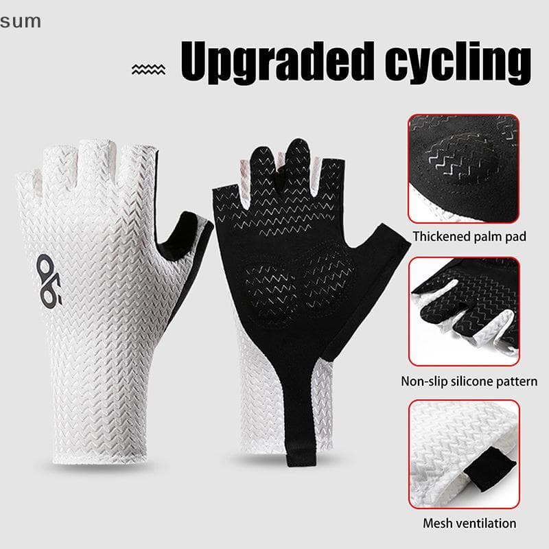 [sum] Verão Respirável Meio Dedo Luvas De Ciclismo Ultraleve Bicicleta De Estrada Antiderrapante Almofada De Silicone Re