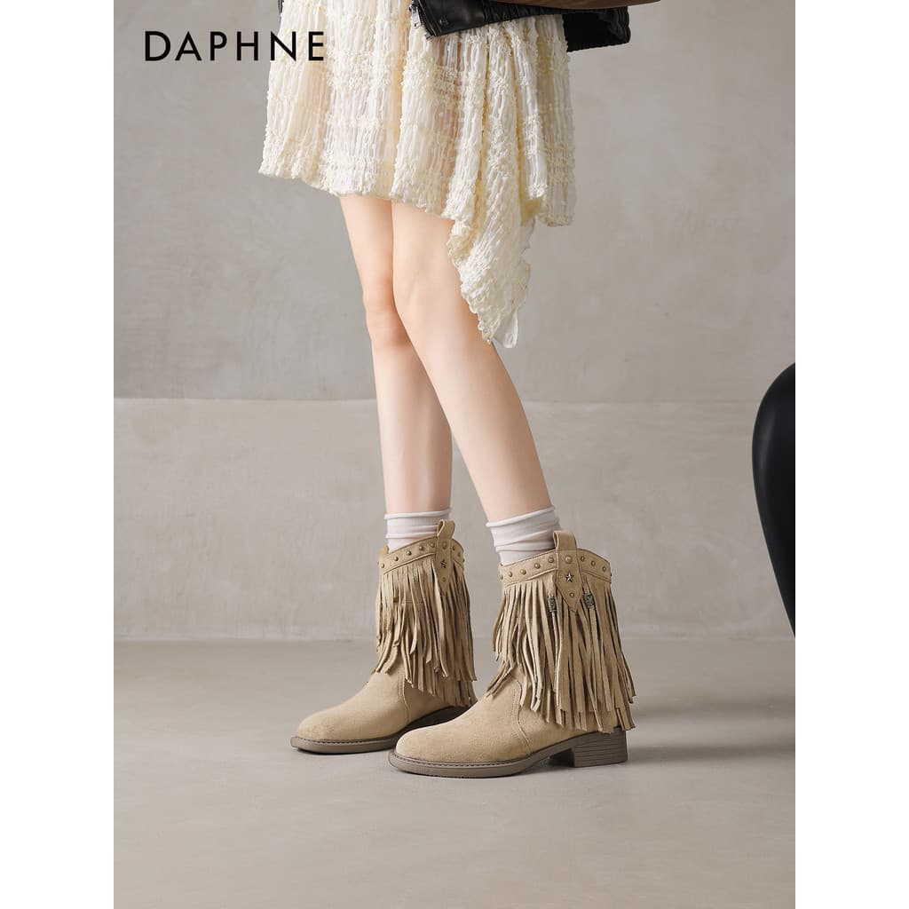 Daphne salto grosso Martin botas femininas botas curtas 2026 novo estilo outono primavera borla rebites Melade botas de