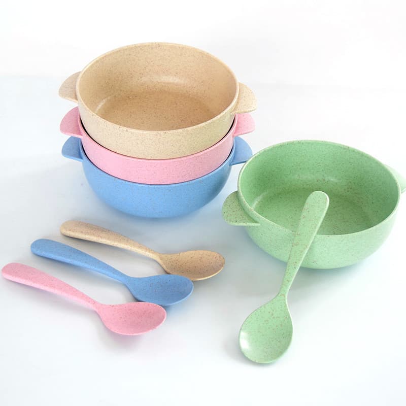 Utensílios de mesa para bebês, colher verde para jardim de infância, tigela de palha de trigo, utensílios domésticos inf