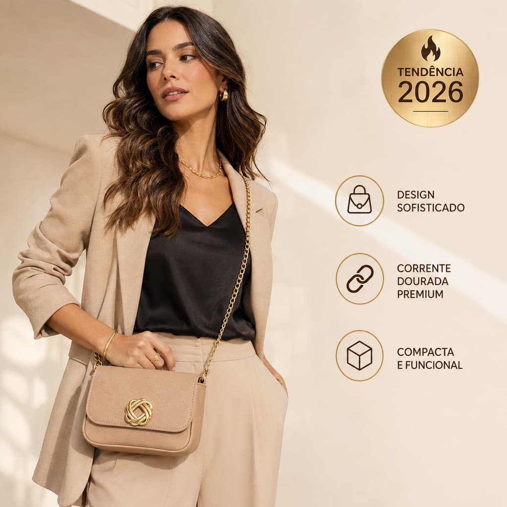 Bolsa Feminina Transversal Corrente Dourada Luxo Elegante Pequena Tiracolo Casual Premium