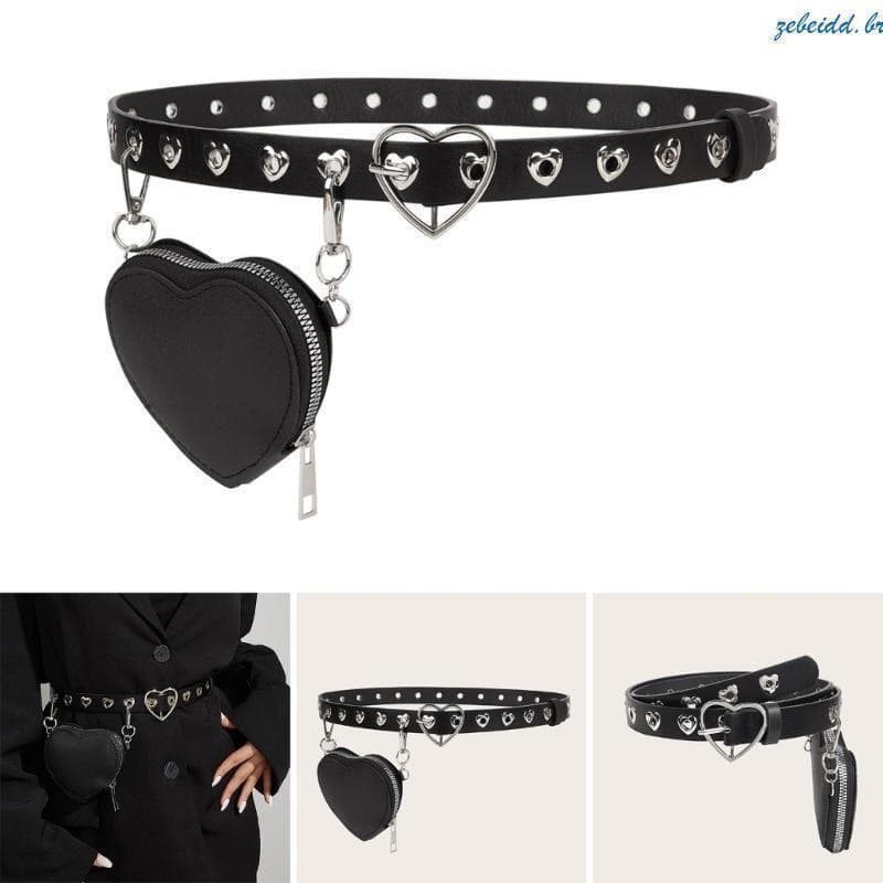 Cinto de casaco feminino zebeidd LoveHeart, design com fivela, estilo punk com decoração de rebites, TGFO