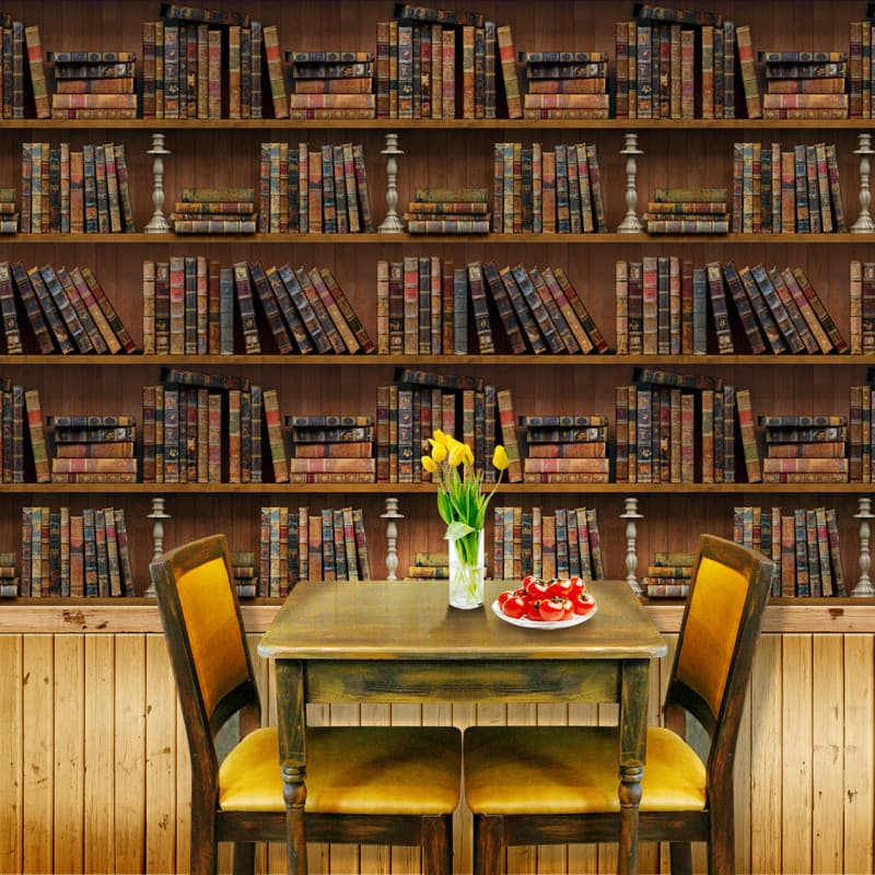 Papel de parede tridimensional 3d autoadesivo, exclusivo, retrô, prateleira de livros, fundo, parede autoadesiva