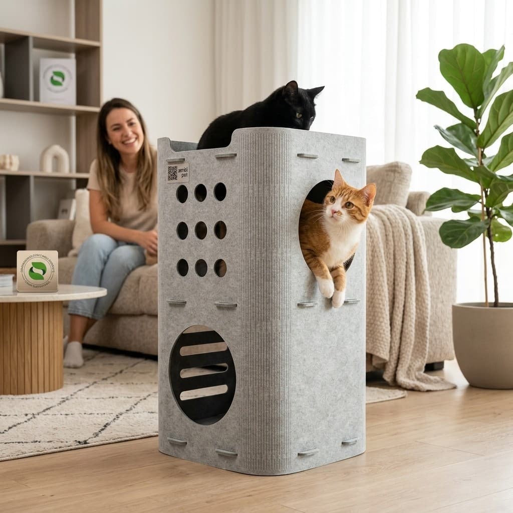 Torre de Gato Pequena Ambipet Sustentável Arranhador Playground 95% Reciclada Resistente para Gatos Interior