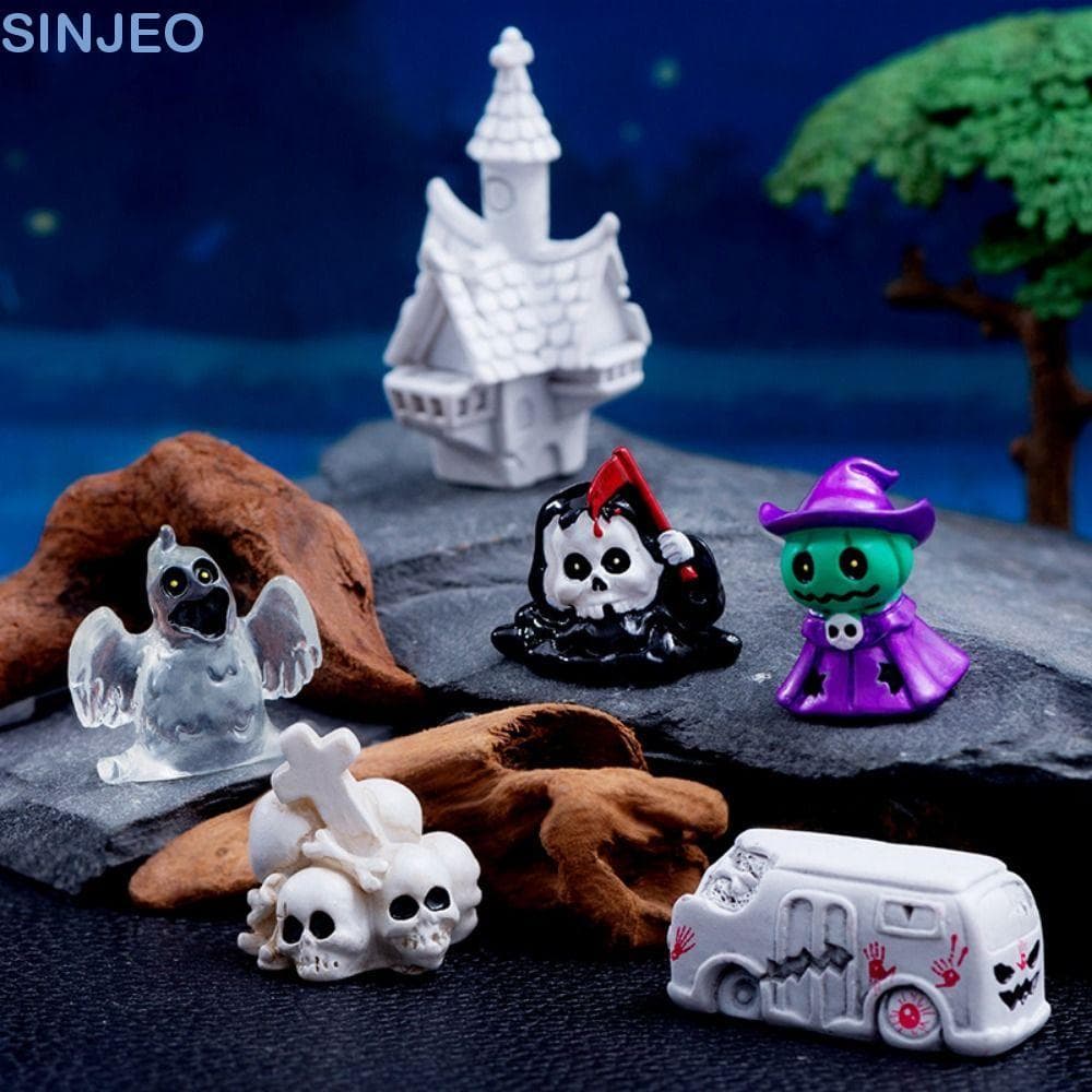 Enfeites De Abóbora SINJEO , Artesanato Em Resina , Mini Pequenos De Halloween , Festival Fantasma De Desenho Animado