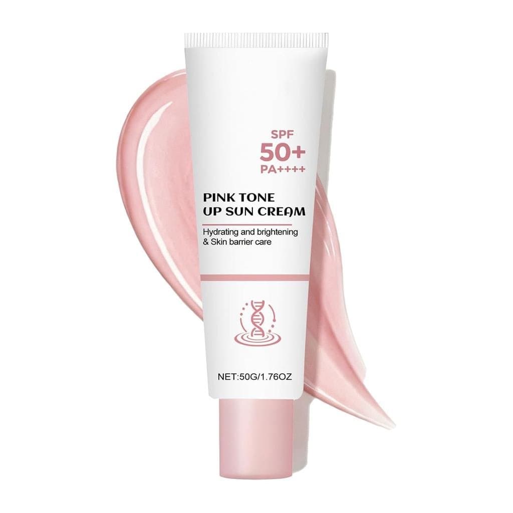 Protetor Solar ToneUp SPF50+, um protetor solar hidratante que contém niacinamida, uniformiza o tom da pele, cria uma ba
