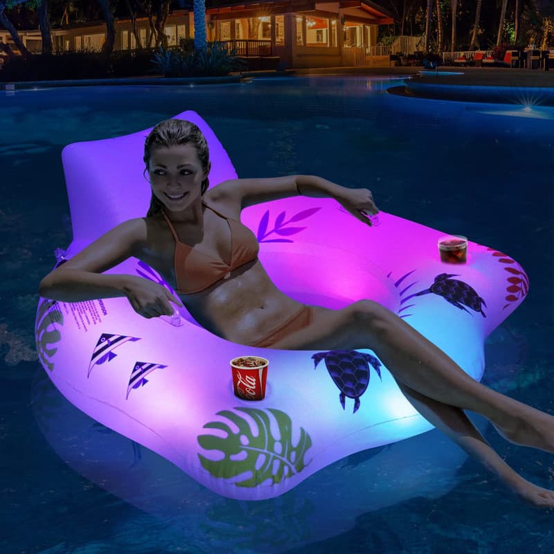 Assento inflável luminoso em forma de u, luz reclinável para piscina adulta com assento, exaustão flutuante, reclinável