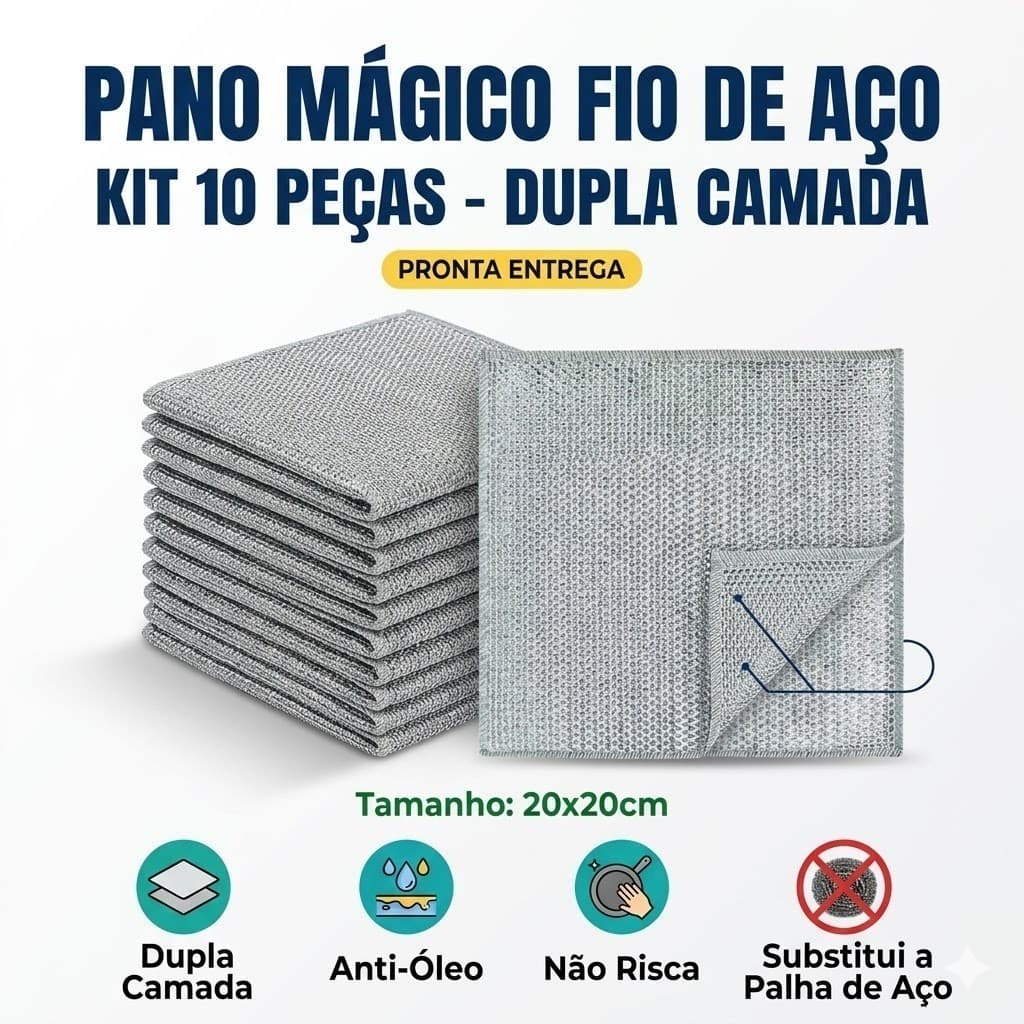 10 Esponjas de Malha Metálica 20x20cm Reutilizáveis para Panelas Grelhas Fogão e Limpeza Pesada