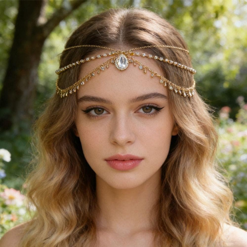 Capacete Boêmio Para Testa , Corrente De Cabelo Com Borlas Longas Boho De Cristal Elegante Strass