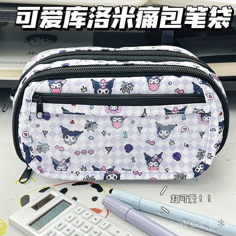Estojo e Necessaire Kuromi Estilo Ita Bag Japonês - Organizador de Material Escolar e Maquiagem Grande Capacidade, Fofo
