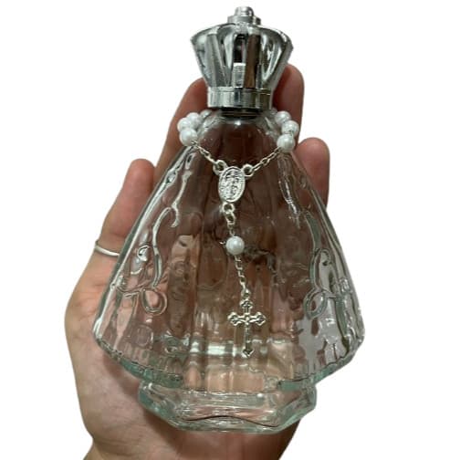 Porta Água Benta de Vidro Nossa Senhora com Mini Terço Para Lembrancinhas