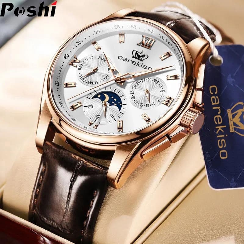 POSHI Relógio Masculino Original À Prova D'água Militar Couro Casual Analógico De Pulso De Quartzo Para Homens Com Data