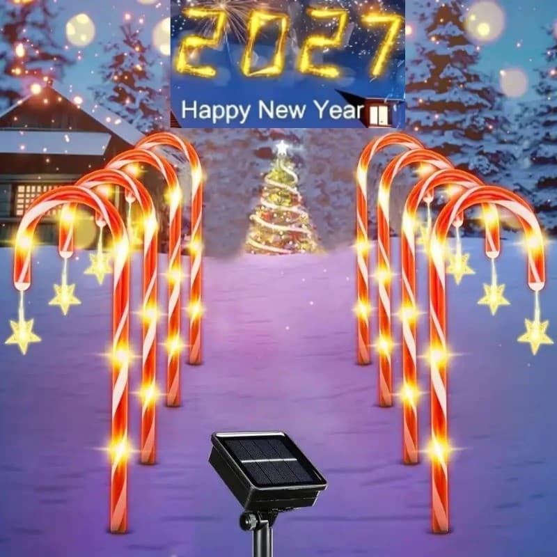 8 Unidades/Conjunto Luzes De Cana De Jardim Movidas A Energia Solar , Papai Noel/Floco De Neve/Estrela Luz De Gramado Pa