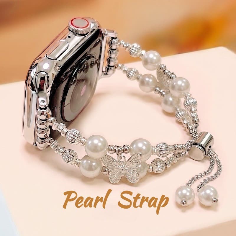 Pulseira De Relógio Borboleta Com Contas De Luxo Pérola Para Apple Watch Series 11 10 9 8 7 6 5 4 SE2 Ultra 3/2 iWatch 4