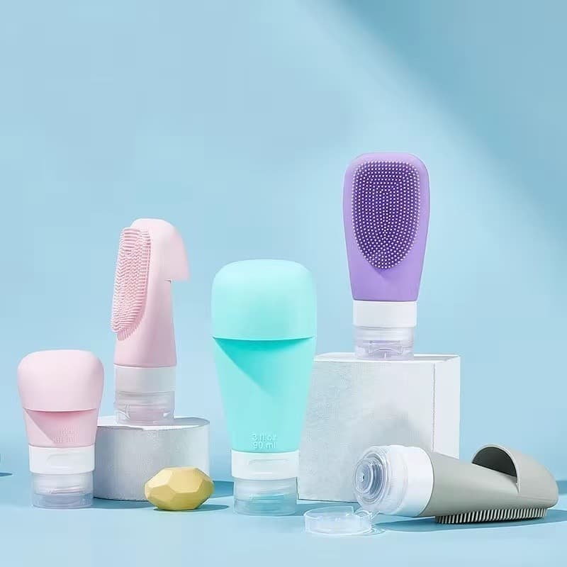 Kit 4 Frasco De Cosmetico 90ml Silicone Para Viagem Portatil Shampoo Creme Loçao Sabonet - MGC H-27