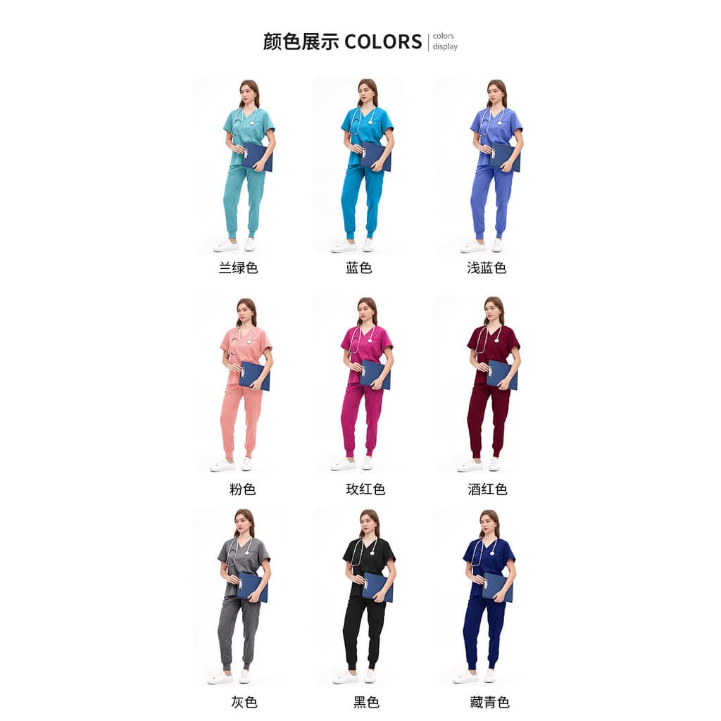 Conjunto de uniforme cirúrgico com decote em V, manga curta elástica de secagem rápida, para enfermagem, salão de beleza
