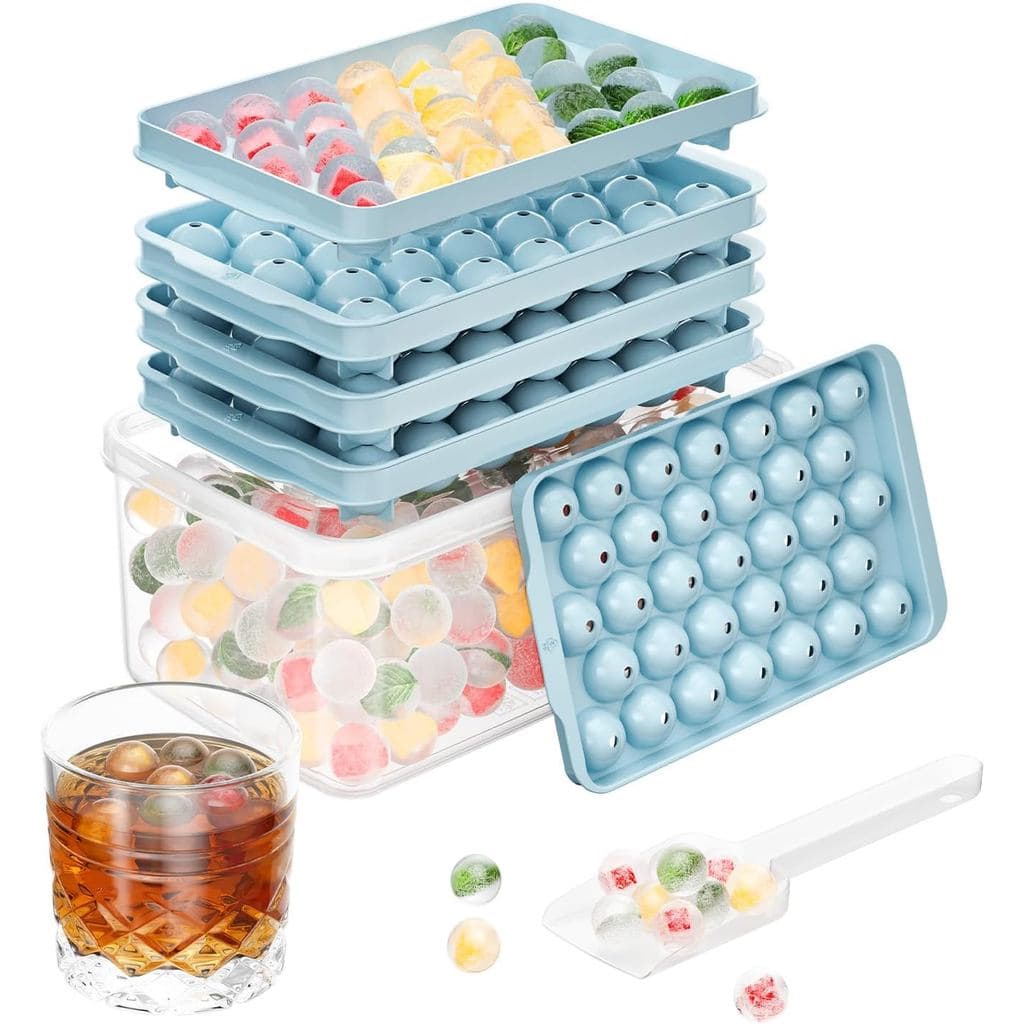 Optish Conjunto de 3 Formas de Gelo para Freezer, 99 Formas de Gelo com Tampa e Recipiente, Molde de Gelo Redondo, Fabri