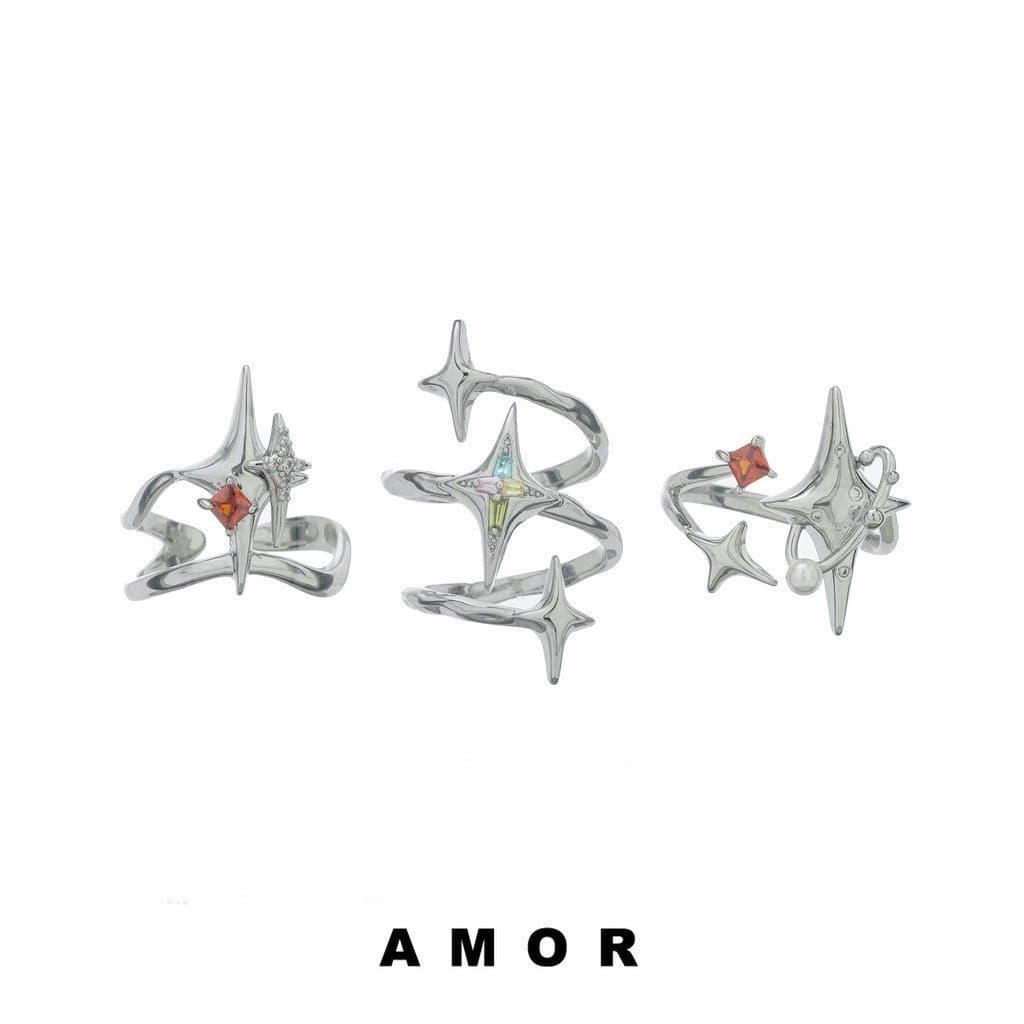 Y2K Conjunto De Anéis Astral design Minority Anel Ajustável Aberto