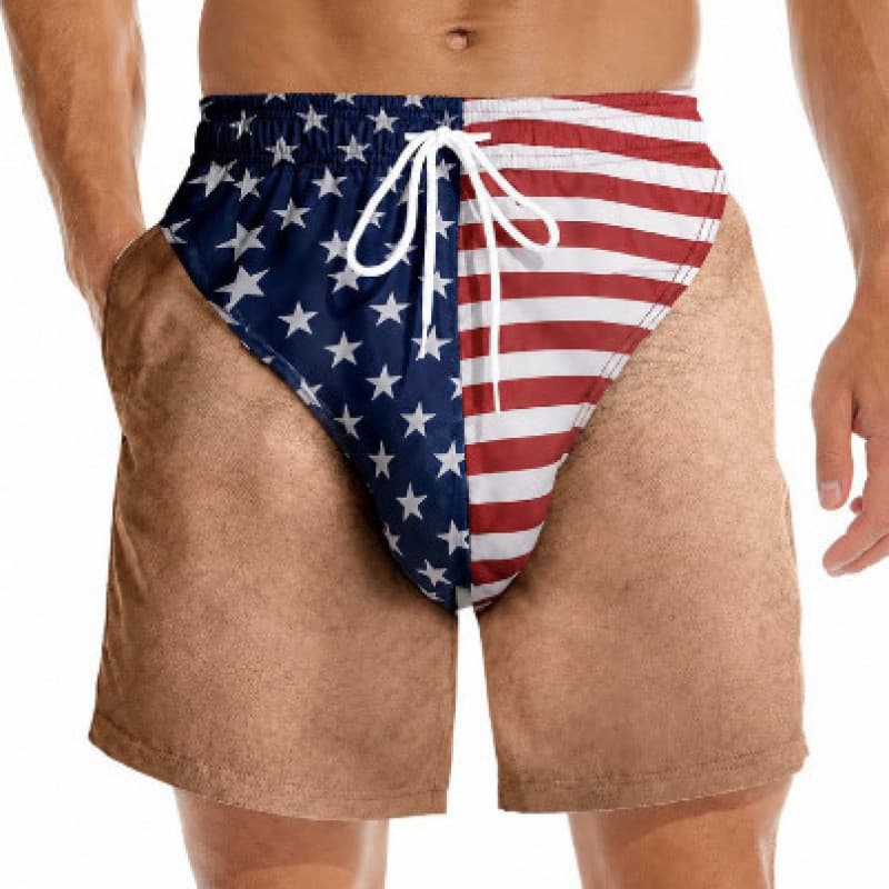 Verão 2026 Masculino Casual Solto Praia Shorts 3D Impressão Nacionalista Personalizado Diversão Nova Chegada Férias Calç