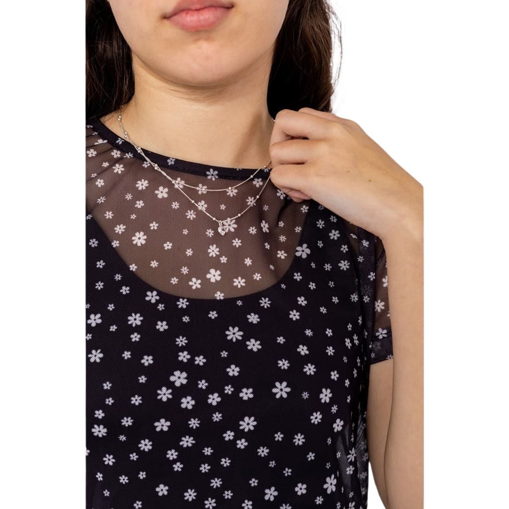 Cropped de Tule Floral Juvenil Manga Curta Transparente 100% Poliamida
