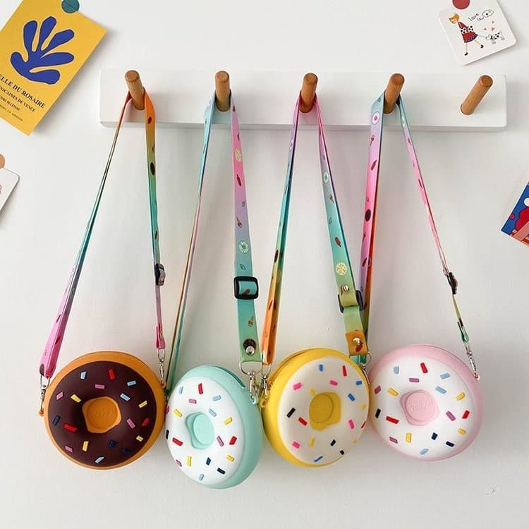 Bolsa Donut Arco-脥ris, Porta-Moedas Infantil, Carteira de Silicone com Desenho Animado, Bolsa Transversal Presente para