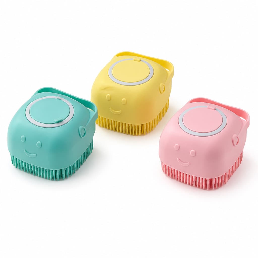 Escova para dar banho em cachorro com dispenser de shampoo