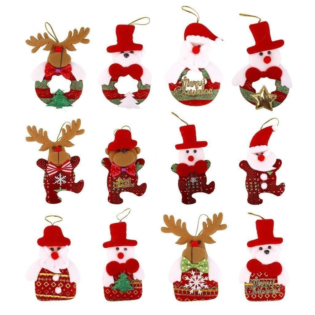 12 Pçs Ornamento Papai Noel / Rena / Boneco De Neve Para Decoração De Árvore De Natal / Casa / Festa / Presente
