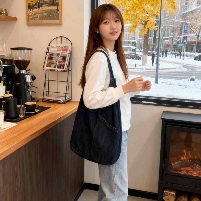 Bolsa de ombro jeans japonesa, bolsa de compras portátil, bolsa escolar de estudante, bolsa tônica, bolsa escolar de via