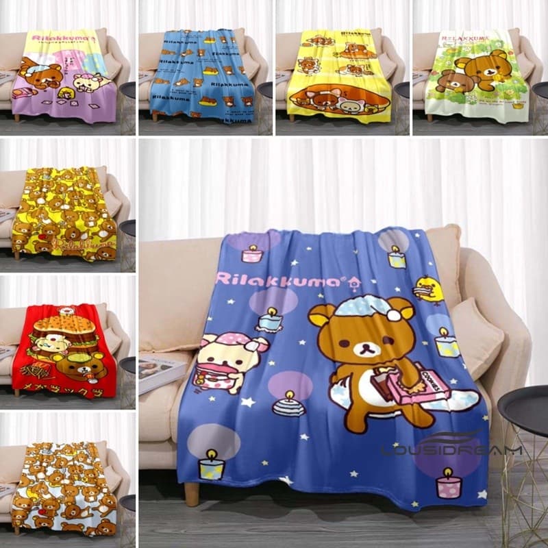 Anime bonito dos desenhos animados Rilakkuma flanela cobertor fofo crianças adulto sofá colcha de pelúcia sofá cama almo