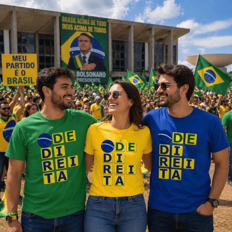 Camiseta de Direita Brasil Patriota Bandeira Brasileira Camisa Masculina Feminina Algodão Verde Amarela Conservadora