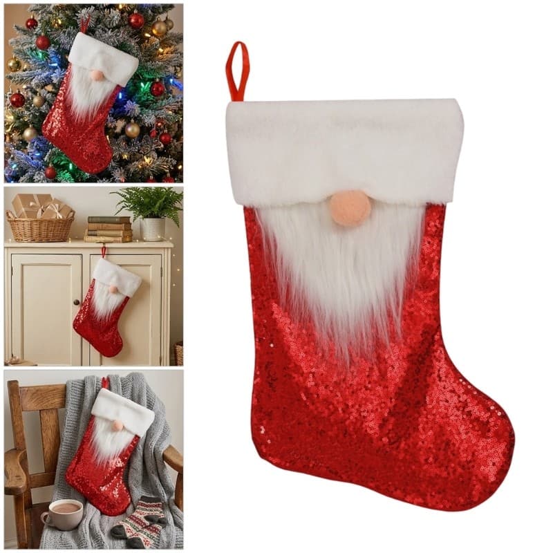 yu Gnomos Meia De Natal Pendurada Em Tecido De Destaque Férias Com Alça Para Doces Pequenos E Displa De Árvore