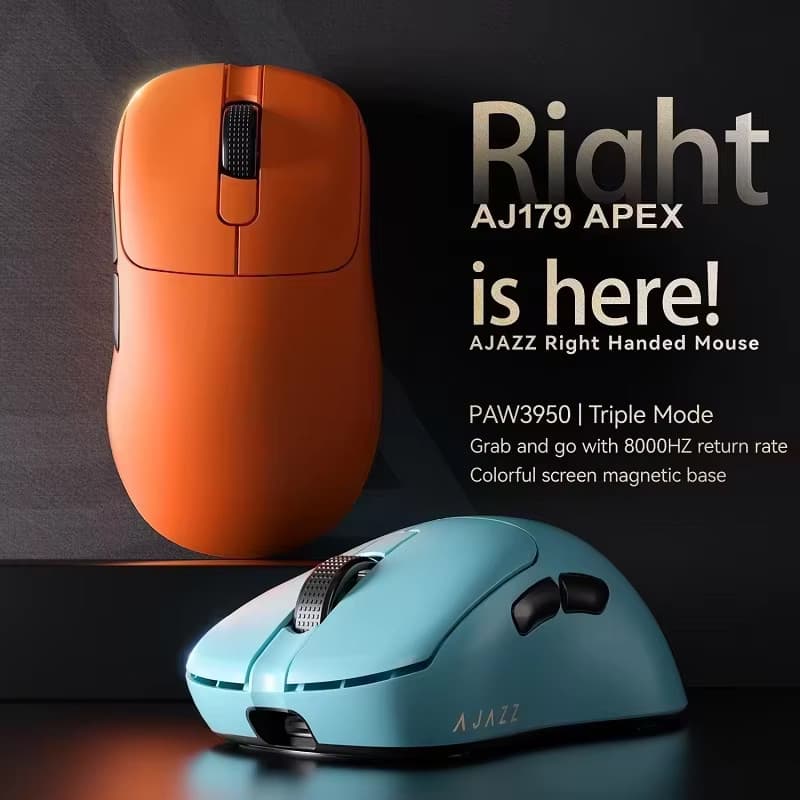 AJAZZ AJ179 APEX PAW3950 30000DPI 8Khz Mouse Para Jogos Sem Fio Ergonômico Destro Com Base De Carregamento De Tela Magné