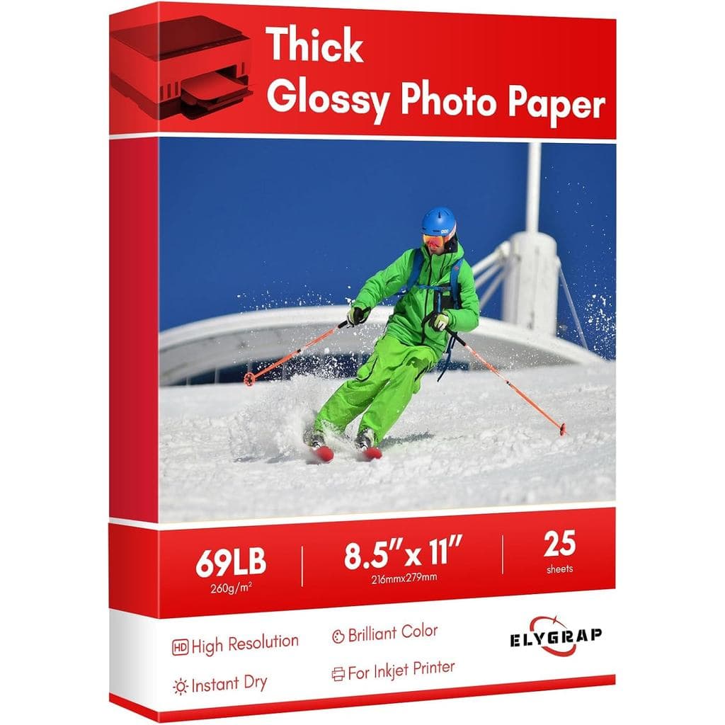 Papel Fotográfico Brilhante de Alta Gramatura - 8,5x11 Polegadas, 69LB 260gsm, Papel para Impressoras Jato de Tinta e Ti