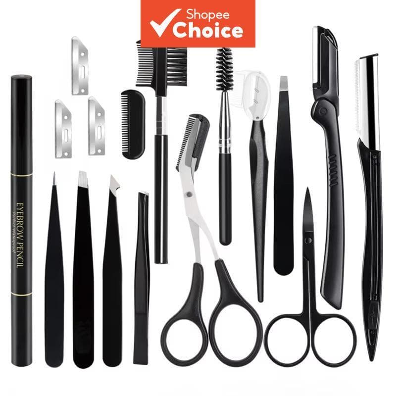 Conjunto De Aparador De Sobrancelha 9-17 Peças , Pente De Barbear , Tesoura , Pinça , Raspador , Maquiagem , Ferramentas