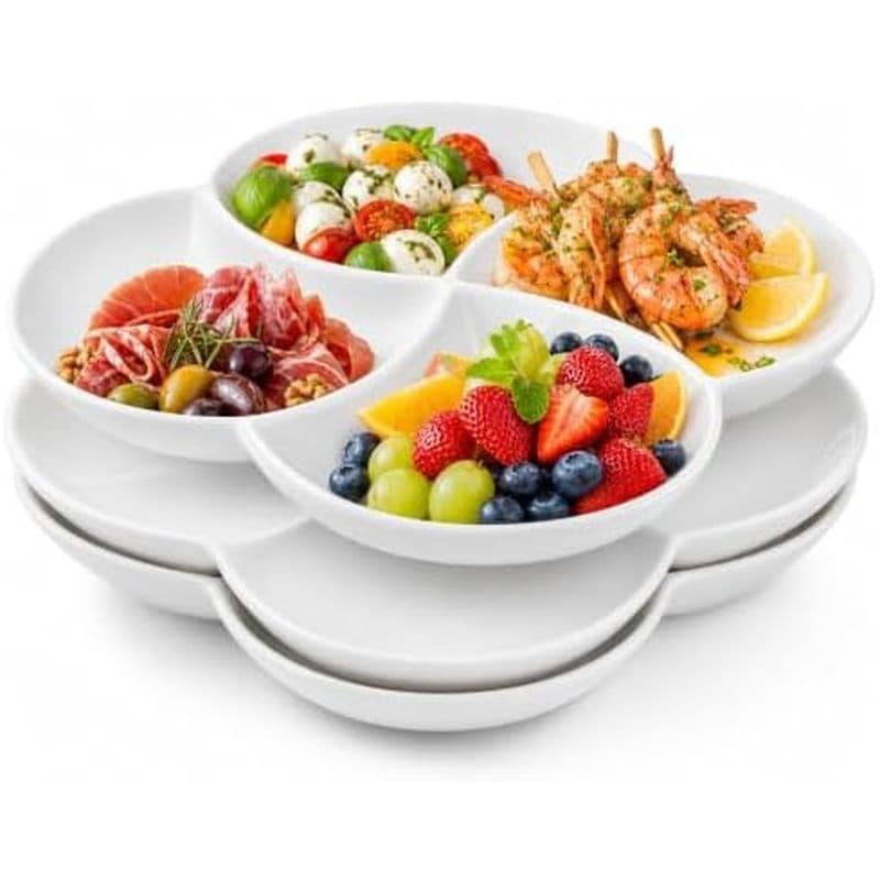 Conjunto De 3 Travessas De Porcelana Com 4 Compartimentos , Bandeja Para Servir Doces E Nozes Em Formato De Flor Pratos