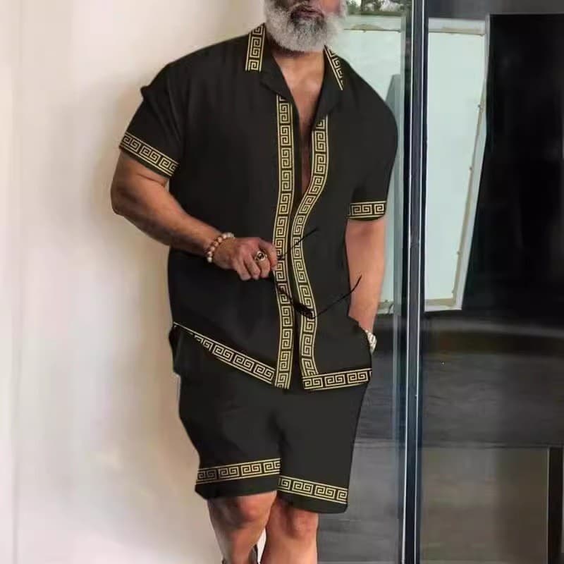 Conjunto de duas peças estampado de manga curta, camisa havaiana de verão para homens, solta e casual.