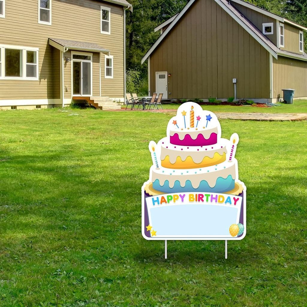Placa Decorativa Personalizada para Aniversário - 16,5 x 12,5 Polegadas, Decorações para Jardim com Estacas para Festas